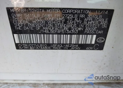 2015 Lexus Ls 460 from USA, damaged, VIN JTHBL5EF4F5134353